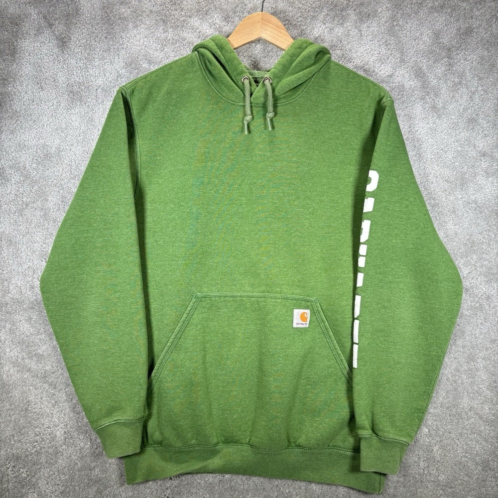 Carhartt Hoodie Sweatshirt Men M Green Midweight Loose Fit Graphic Logo Workwear